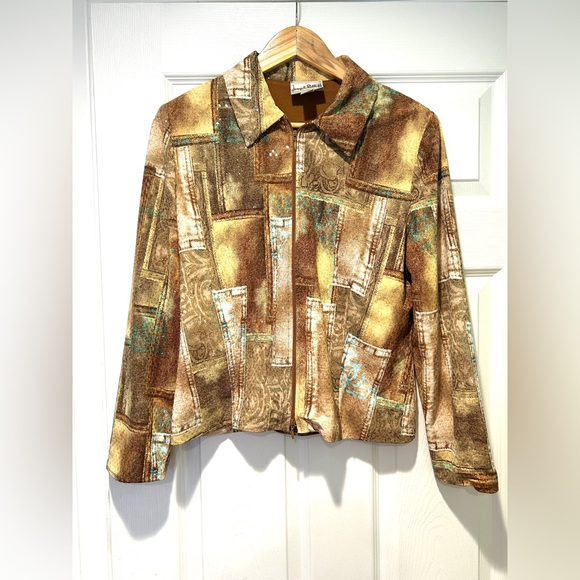 JOSEPH RIBKOFF Sz 12 Jacket Top -Lightweight-Full Zip- Sequin-Abstract Print - Picture 1 of 11